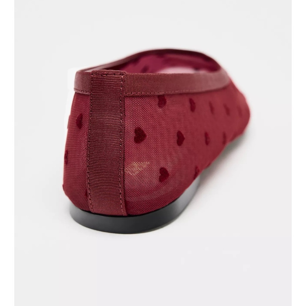 Zara Heart Mesh Ballet Flats Red NWT - Picture 5 of 6